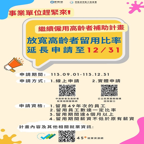 114年補助計畫申請延長至12月31日止（圖 / 翻攝自勞動部網站）